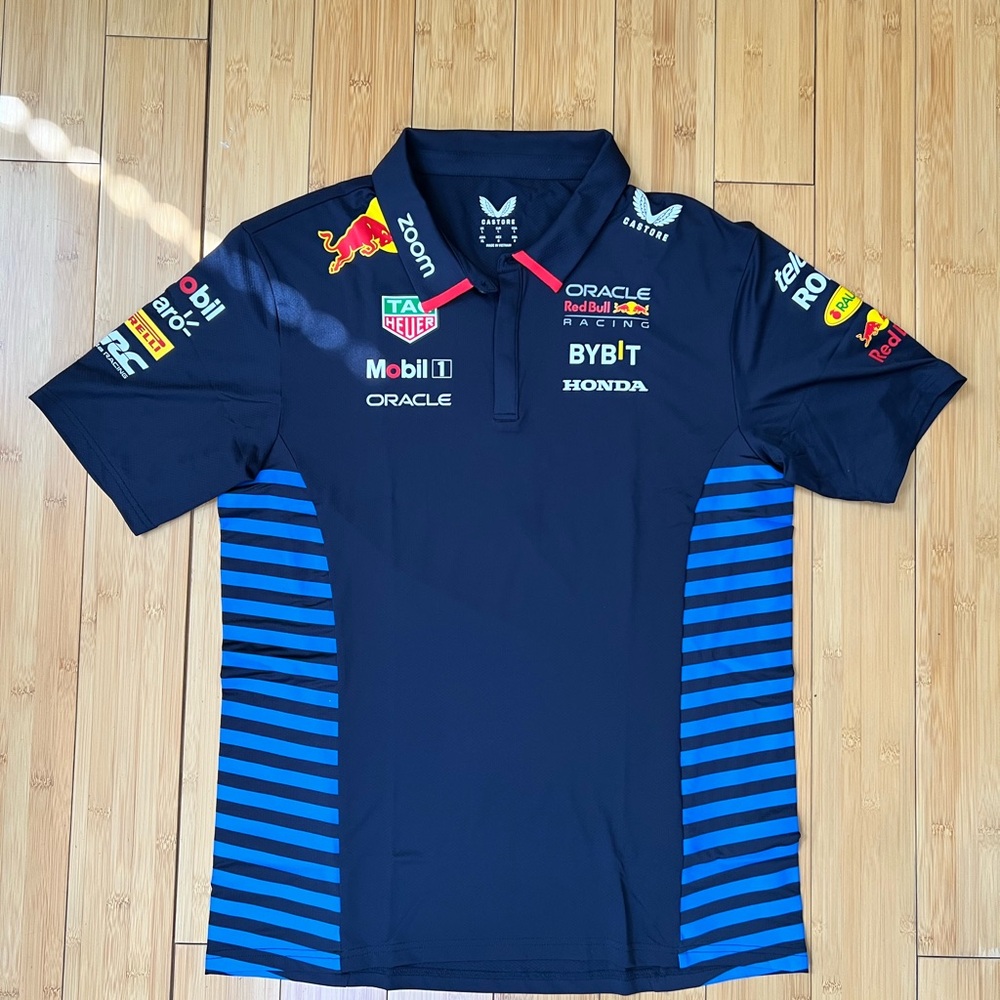 Red Bull Racing Castore Polo Shirt Large Blue F1 2024 Oracle Honda Tag Heuer NWT